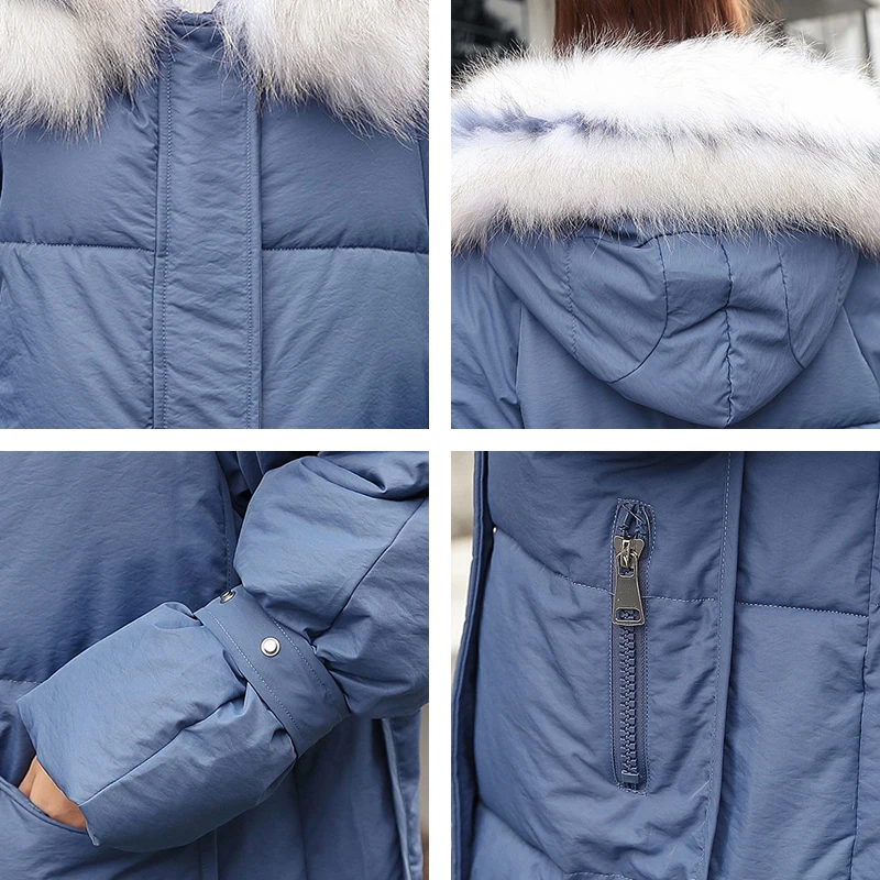 Зимняя куртка в Корейском стиле для женщин с капюшоном и воротником из искусственного меха, теплая утепленная женская длинная куртка, однотонная Высококачественная парка 5 цветов
