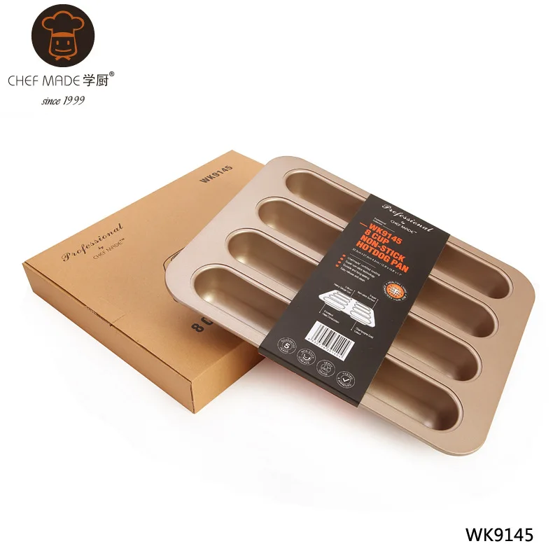 

Chef Made Bread & Loaf Pans Mini Non-stick Hot Dog Metal Baking Pan Produtos De Confeitaria Mold Golds Bakeware 8 Cup