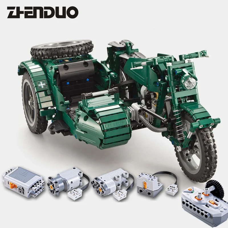 Weapon Army C51021 World War II Military Motorcycle Technic Remote Control RC Tank Assembling Building Blocks Bricks Toy 