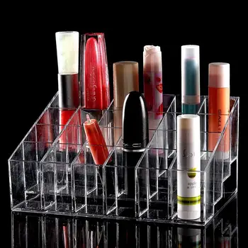 

Plastic Clear Trapezoid 24 grid Lipstick Stand Case Cosmetic Jewelry Storage Box Display Brush Holder Rack Tidy Organizer