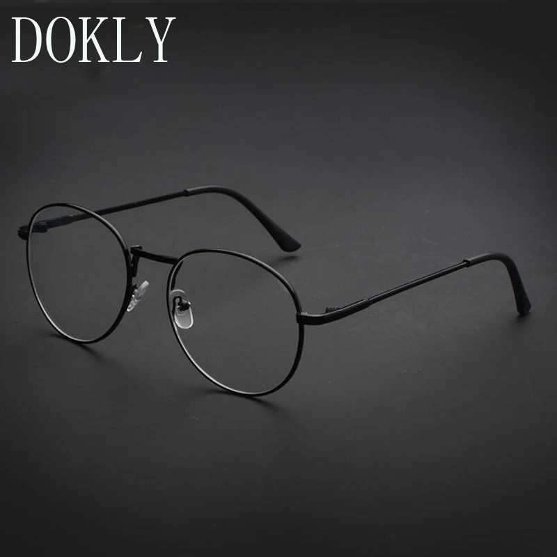 

DOKLY Vintage Round Glasses Men Women's Sun Glasses Metal Frame Eyewear vintage Female Optics Eyeglasses Clear Lens Transparent