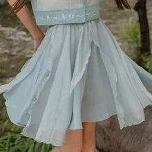 Зеленый речной поток женский китайский стиль зеленый шифон и лен асимметричный подол юбка Мори для девушки короткая юбка