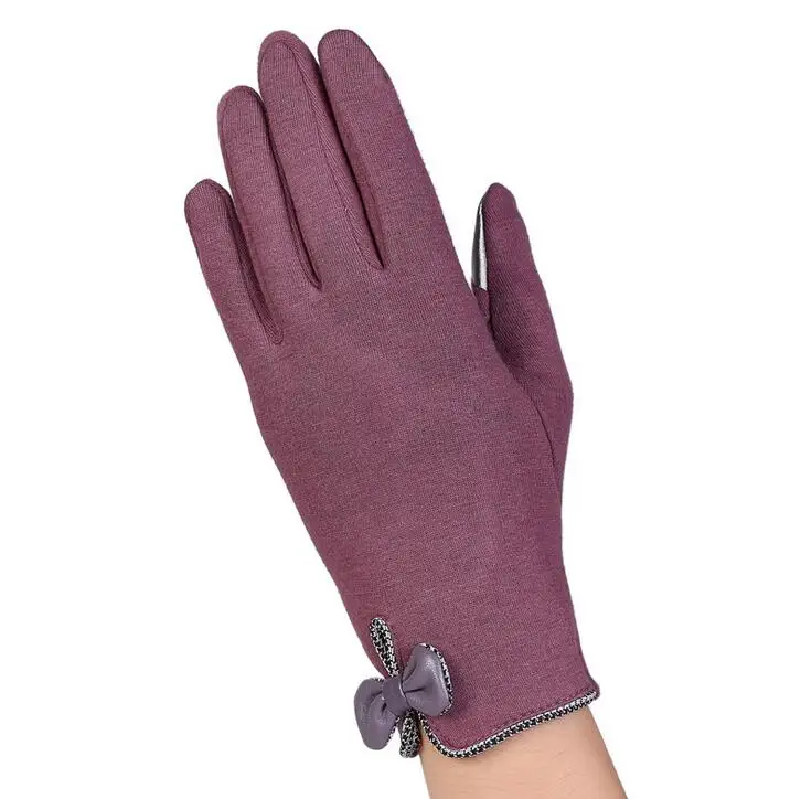 Высокое качество, модные элегантные женские перчатки с сенсорным экраном, зимние женские кружевные теплые кашемировые перчатки с бантом на весь палец, рукавицы на запястье, Guantes 16E - Цвет: Bean color