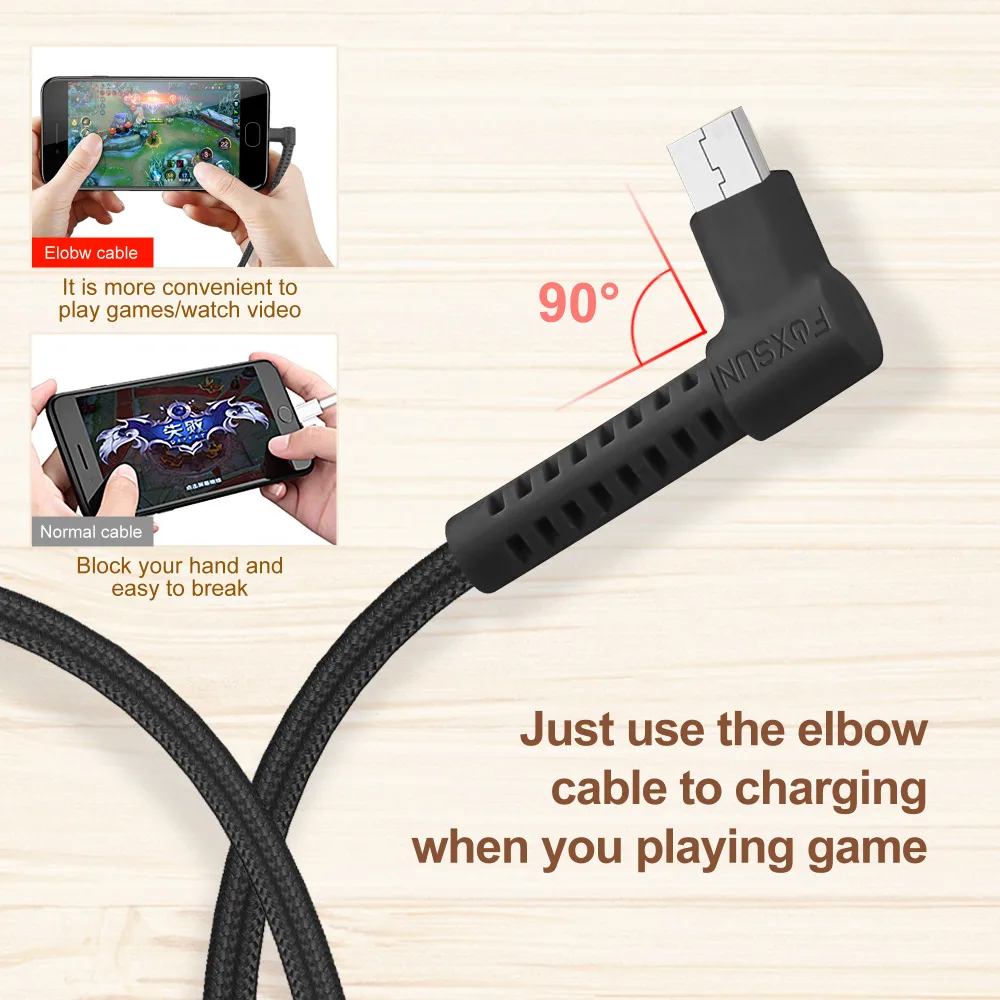 Кабель Micro USB Foxsun нейлоновый 6 футов/1 8 м 90 градусов для смартфонов Samsung Kindle HTC LG