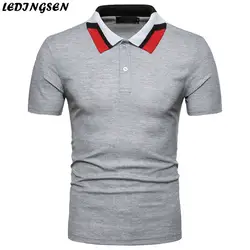 Ledingsen Англия Стиль бренд Для Мужчин серый Мужские Поло рубашка Для мужчин шить Короткий рукав Мужские поло S breatnable Для мужчин S Рубашки для