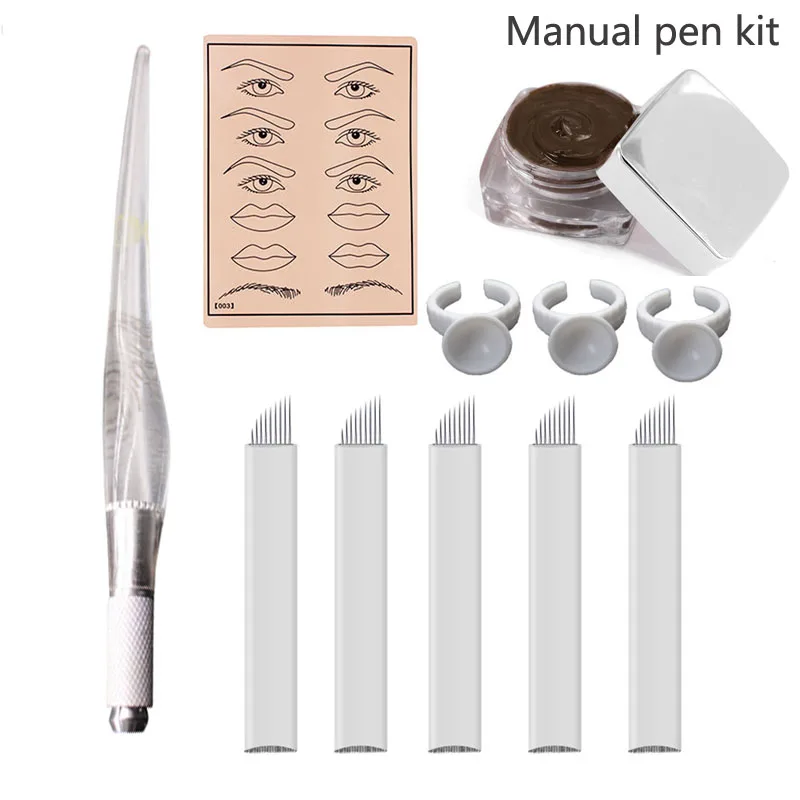 Microblading Tebori Makeup Tattoo Kits Manual Pen Eyebrow Practice Pigment Set With 9pin Needle Blade Ink Ring Body Art Tools (5)