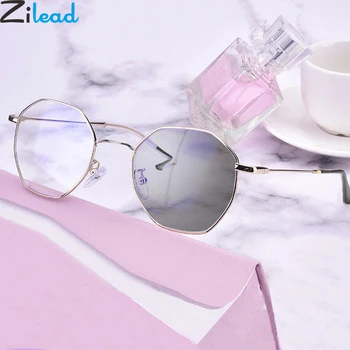 

Zilead Photochromism Glasses Frame Polygon Metal Anti Blue-ray Computer Optical Spectacle Plano Lens Driving Eyeglasses Unisex