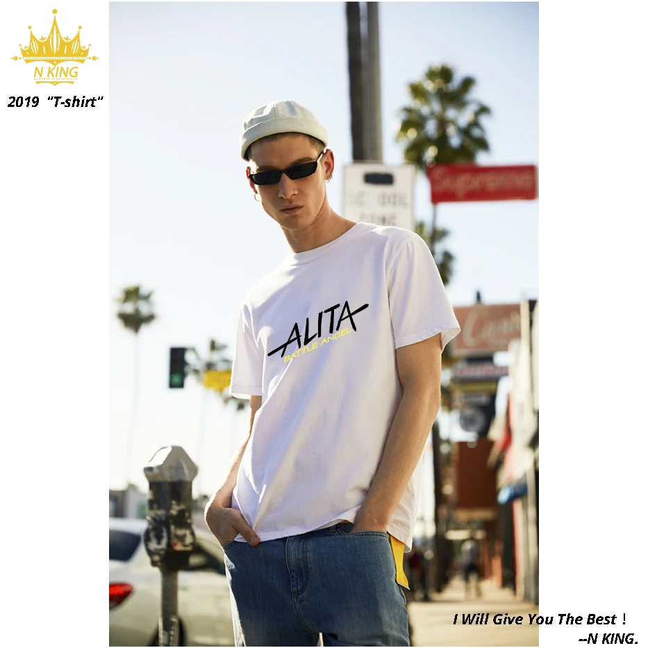 

NKing Alita Letter Worsted 100%Cotton Male High Quality T shirt Breathable Men's Tshirt Tops Casual Cooper Men 5Colour EUR Tees