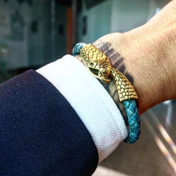 

Bracelet Men/Leather/Bracelet & Bangle Leather with Stainless Steel Snake Head Bracelets for Men Fashion Pluk Jewelry 2019 Homme