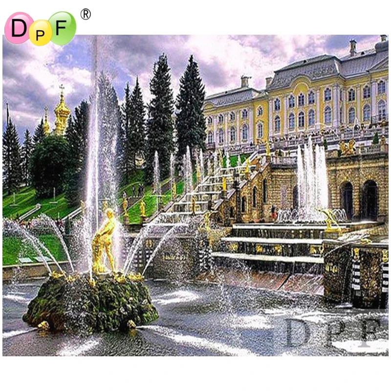 

DPF diamond embroidery Villa fountain diamond painting cross stitch diamond mosaic kit full square needlework home decor pattern