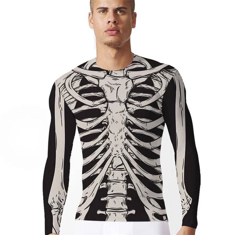 

Funny 3D Skeleton T Shirt Black White Carnival Halloween Cosplay Tops Long Sleeve Slim Print Shirts for Men Women Unisex Clothes
