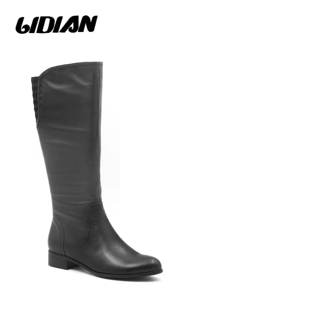 

LIDIAN Boots Genuine Leather Boot For Women zipper Short Plush Shoes Round Head Stacked heels Elastic top line H4
