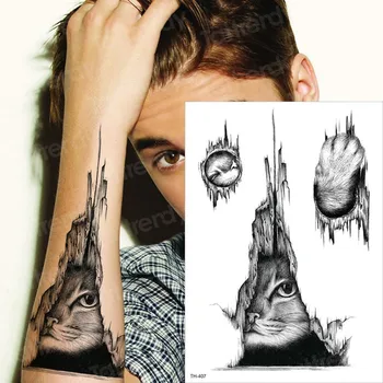 

waterproof temporary tattoo sticker cat eye tattoo for boys men body art tatoo sleeve pattern black tattoos water transfer paw