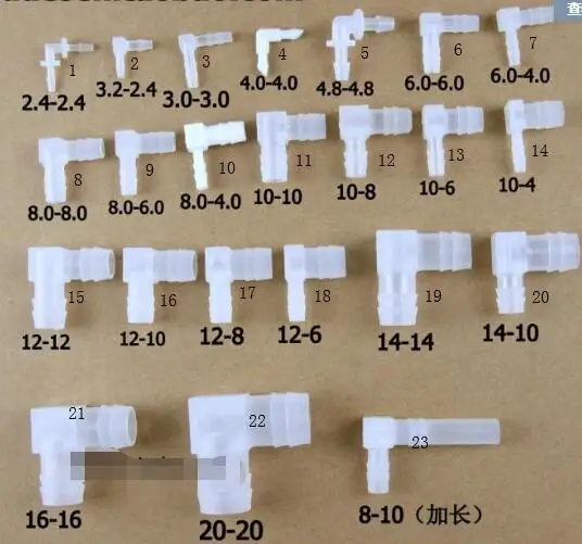 Смешанный 16 видов пищевой l-образный пластиковый изогнутое соединение соединитель для шланга