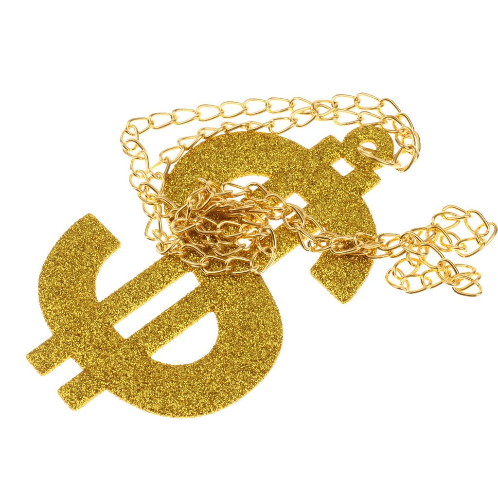 

Glitter Bling USD Dollar Pendant Hip Hop Fancy Dress Chain Necklace Gold Fancy Dress Costume Props