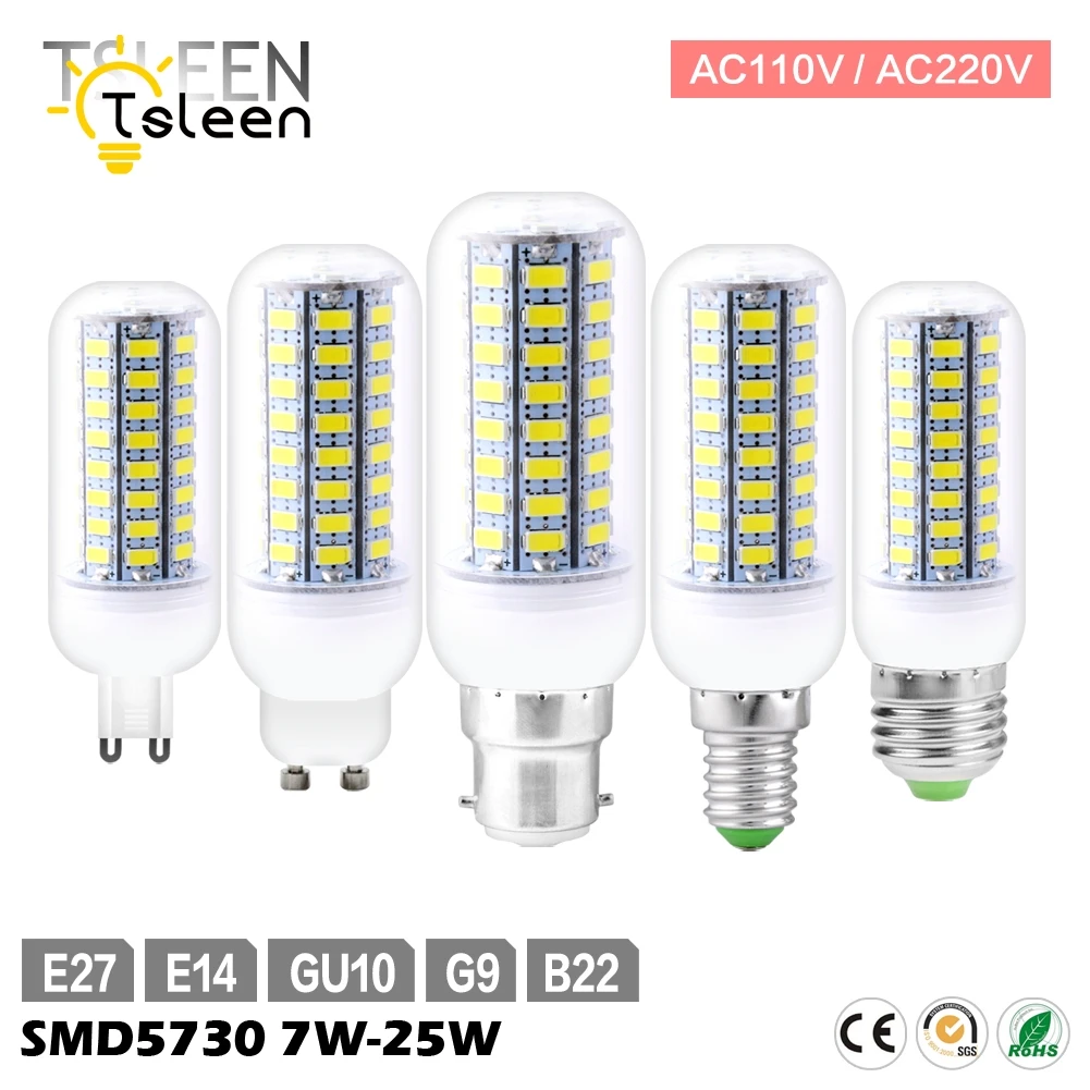 110V 220V E27 B22 G9 Bright 5730 SMD Bulb LED Corn Lamp Milky White Shop Lights
