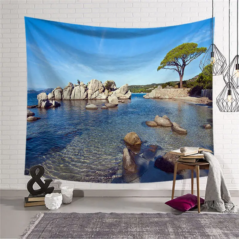 

Nodic Sea Beach Mural Print Large Tapestry Hippie Wall Hanging Carpet Indian Mandala Throw Rug Blanket Camping Tent Home Decor