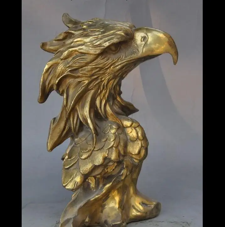 

88007014<<<11" chinese brass fengshui bird king Eagle Hawk head Bust statue Art Sculpture