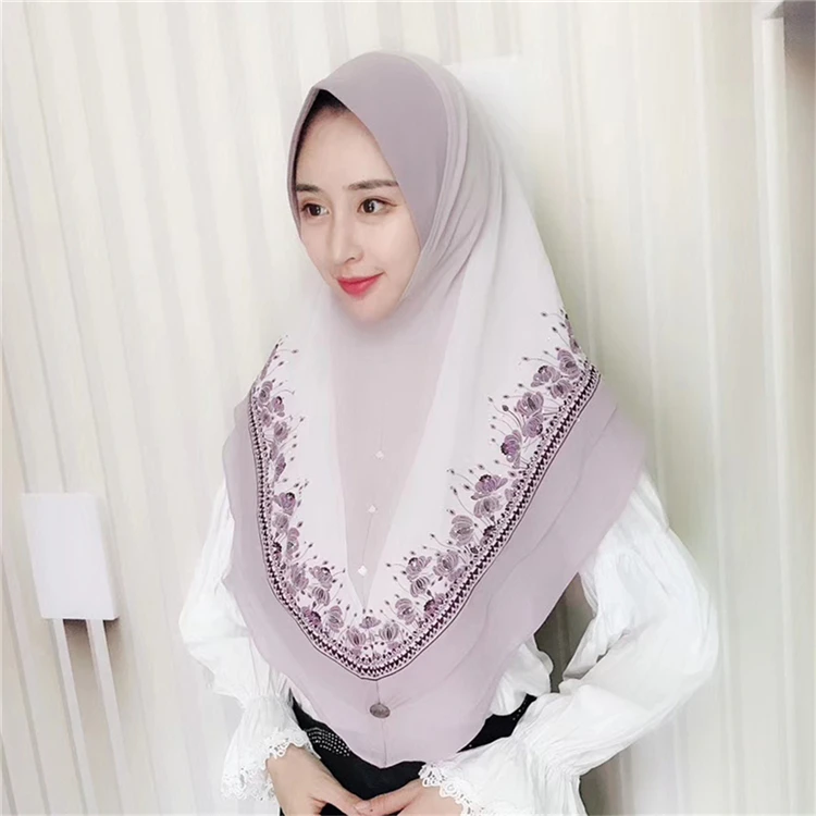 Длинный хиджаб с принтом шарф высокого качества женские зимние шарфы женские шифон малазийский хиджаб Исламская основа оголовье