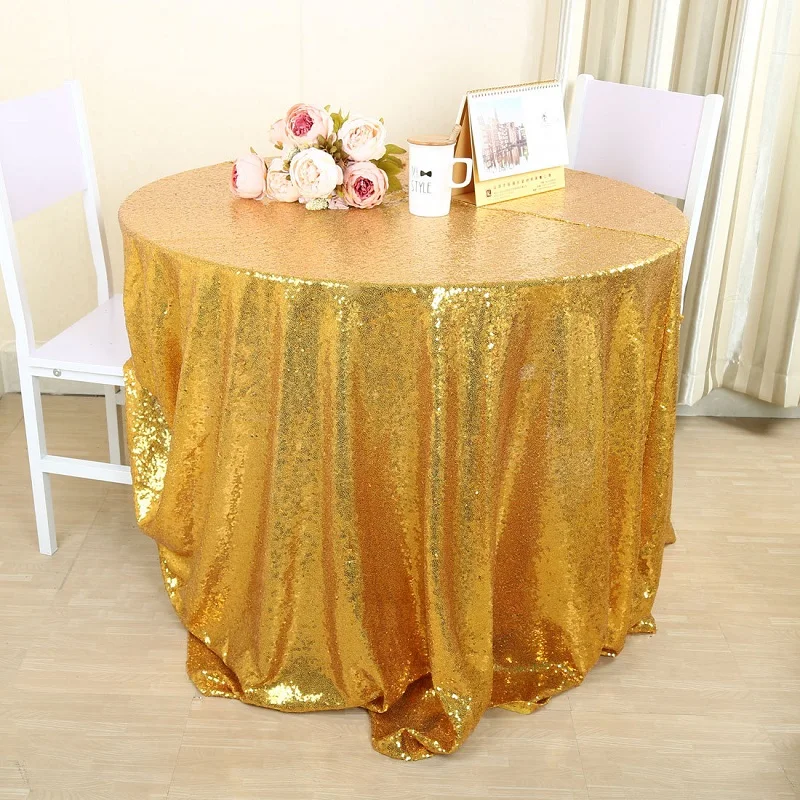 

Champagne Silver Sequin Table Cloth Round Gold Sparkly Bling Overlay Round Tablecloth for Wedding Party Christmas Decoration