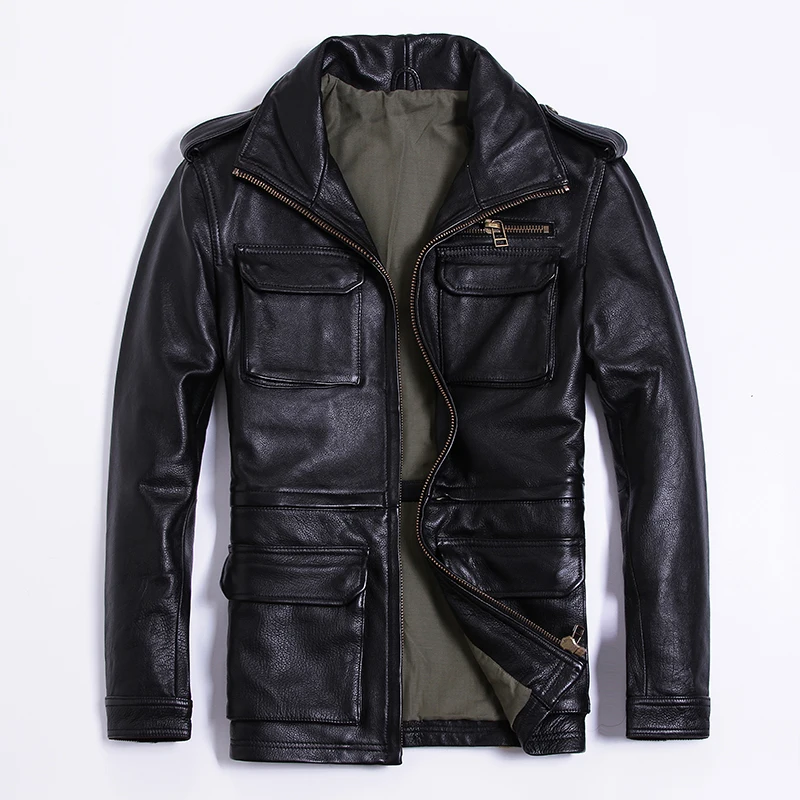 

2019 men's classic M65 jacket militaly Genuine Leather Jacket Man Multi-pockets Thicken cowhide leather coat for men