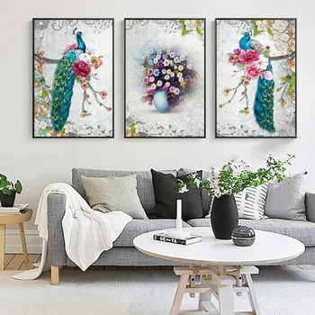 

3pcs Peacock Flowers 5D Diy Diamond Painting Cross Stitch Pictures Of Rhinestones Needleworks Home Decoration Z387