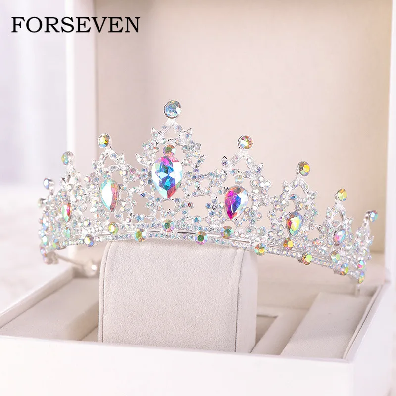 

Colorful Crystal Crown Bridal Tiaras and Headpieces Crystal Wedding Tiaras For Brides Hair Accessories Crown Headband Women