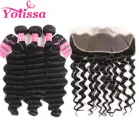 Yolissa Loose Deep Frontal With Bundles 4Pcs/Lot 13*4 Frontal Closure With Baby Hair 100% Brazilian Human Hair Bundles Remy Hair