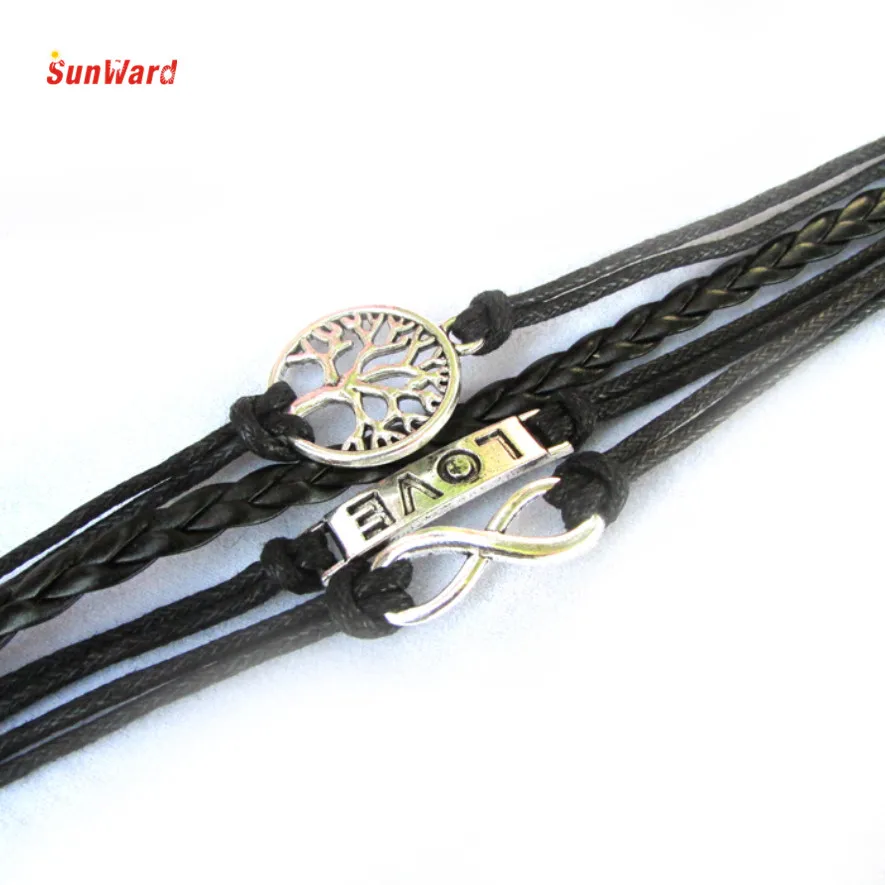 OTOKY, черный кожаный браслет, дерево любви, 8, летние браслеты с подвесками, богемные браслеты, мужские, лучший подарок, 1 шт