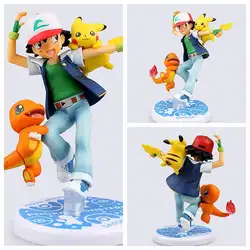 10 см аниме Ash Ketchum с Пикачу и Charmander pkm фигурку модель игрушки декорация для дома рисунок игрушечные лошадки