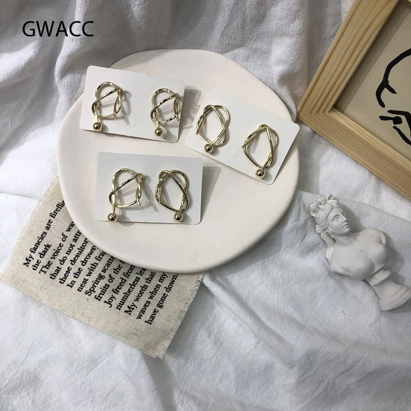 

GWACC Knot Alloy Wire Wrapped Minimalist Geometric Drop Earrings For Women Gold Color Simple Metal Earrings Fashion Jewelry boho