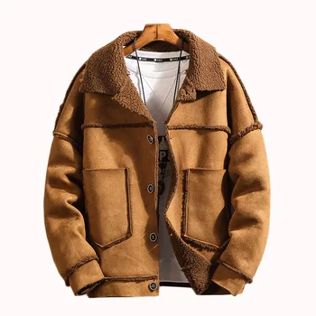 

New Male Vintage Lamb Coat Winter Plus Velvet Warm Jacket Wild Student Clothing Men's Large Size 4XL 5XL