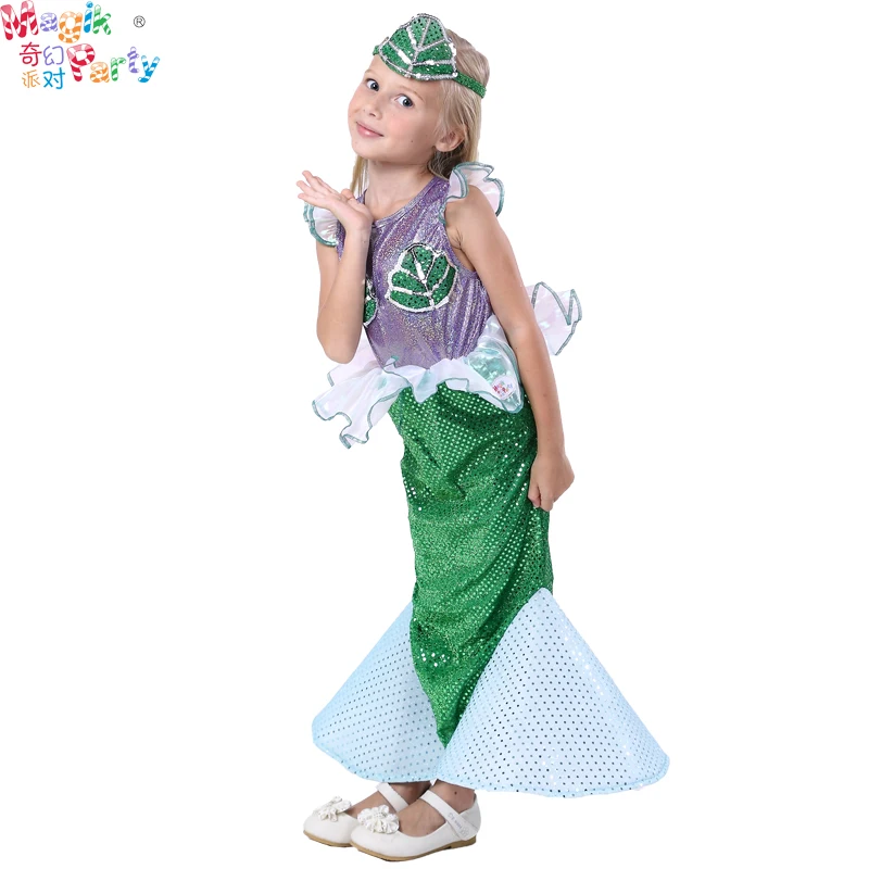 Хэллоуин Детский сценический костюм для косплея, костюм для девочки, платье с русалочкой одежда принцессы рыбки костюм