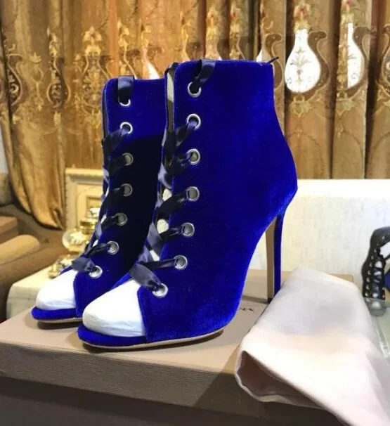 blue velvet lace up boots