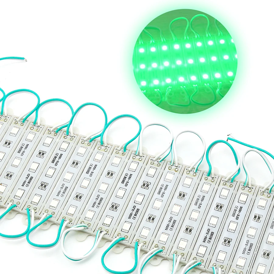 LED Module SMD 5050 3 LED DC12V Waterproof Advertisement Sign Letter Storefront Strip Lamp Modules Light Green Color (8)