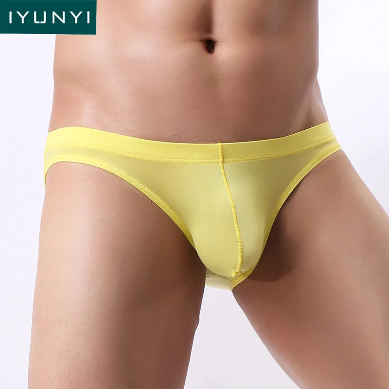 

IYUNYI Men's Ice Silk Seamless Underwear Briefs U Convex Pouch Ultra-thin Transparent Male Panties Bikini Gay Men Underwear