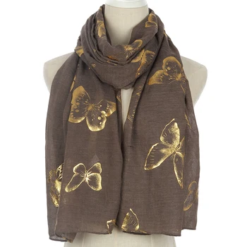 

Winfox New Fashion Khaki Foil Gold Big Butterfly Shawl Wrap Hijab Scarves For Womens Ladies