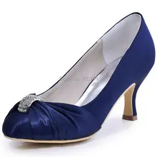 Women Navy Blue Close Toe Mid Heel Rhinestone Pumps Satin Bride Bridesmaid Lady Evening Dress Wedding Bridal Shoes HC1526 Purple