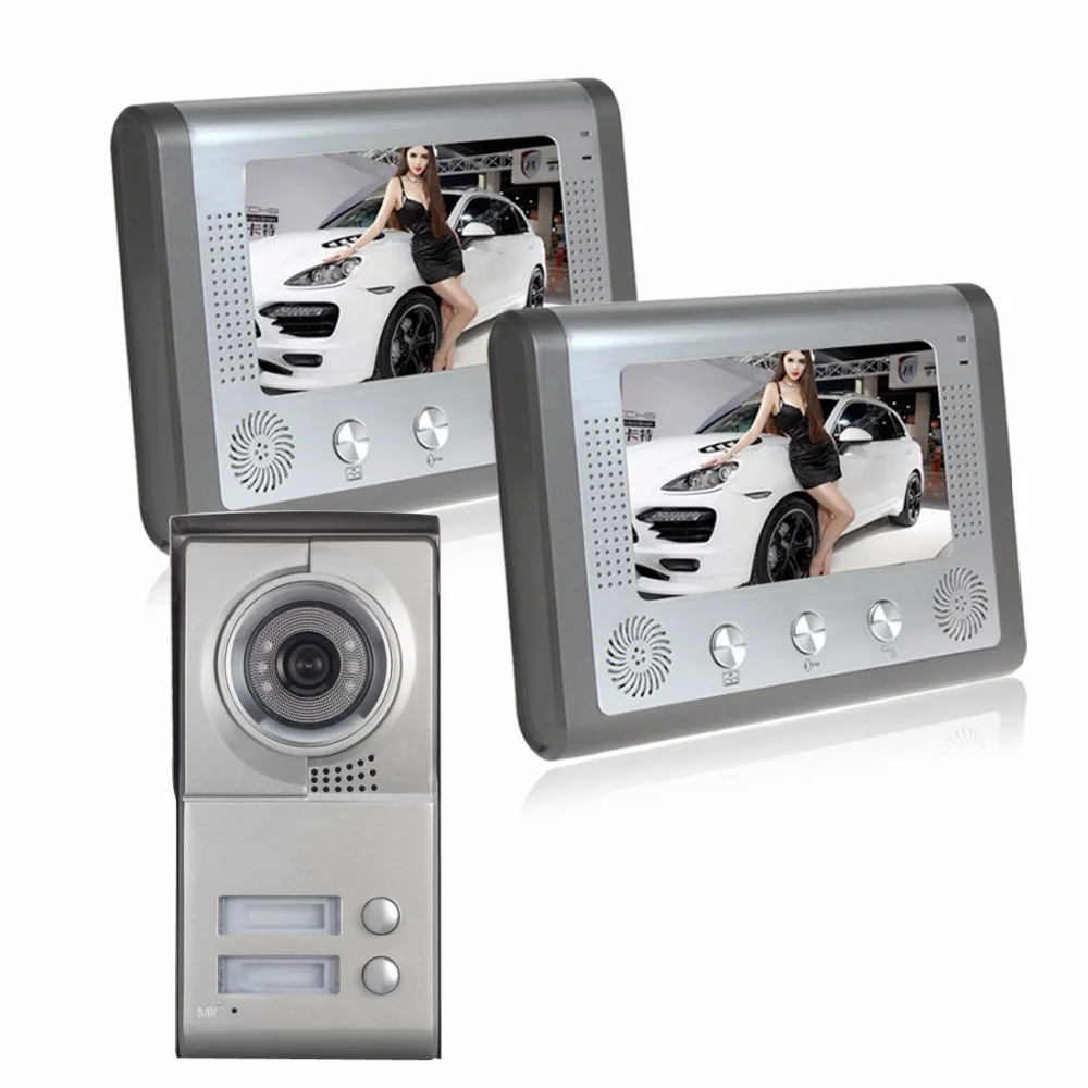 

2 Apartment Video Door Phone wired Video Intercom Doorbell camera System 700 TVLine IR Camera zinc alloy case for 2 Families