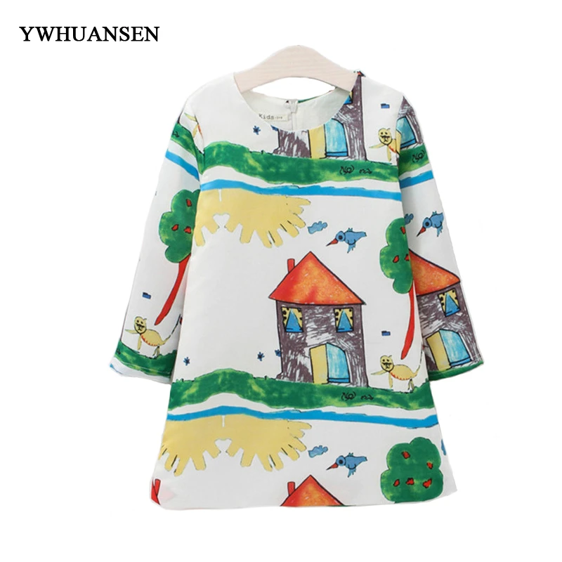 

YWHUANSEN High Quality Printing Dresses For Girls 10 Years Fashion Clothes For Adolescent Girls Korean Children Clothing 2017