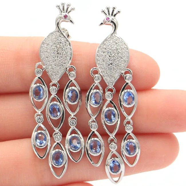 

SheCrown New Designed White Sapphire Natural CZ Ladies Silver Earrings 33x11mm