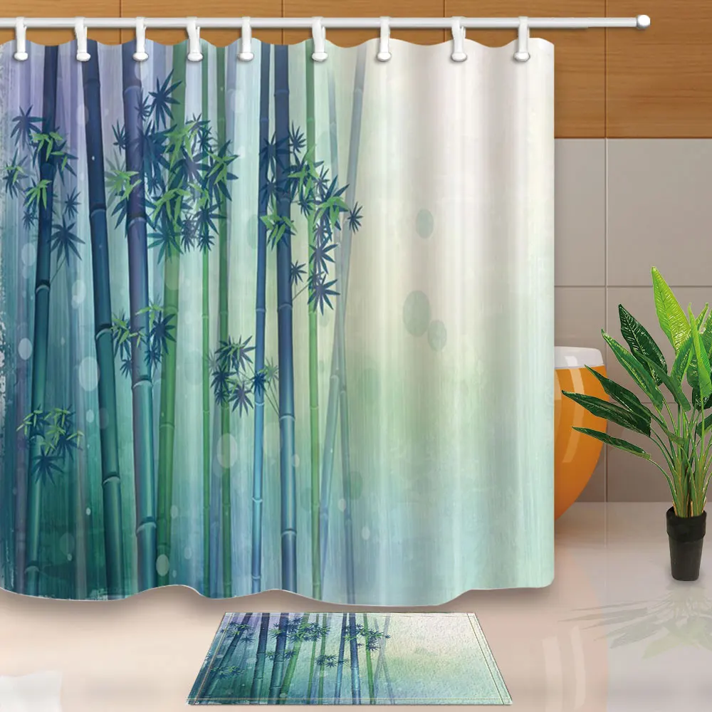 

Bamboo Forest Shower Curtains High Quality Bath Screens Home Decoration Polyester Fabric Waterproof and Mildew Proof with Hooks