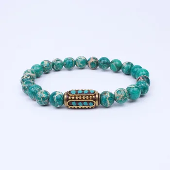 

8mm stone beads with Nepal beads bracelet for Women Elastic Bracelet boho jewelry