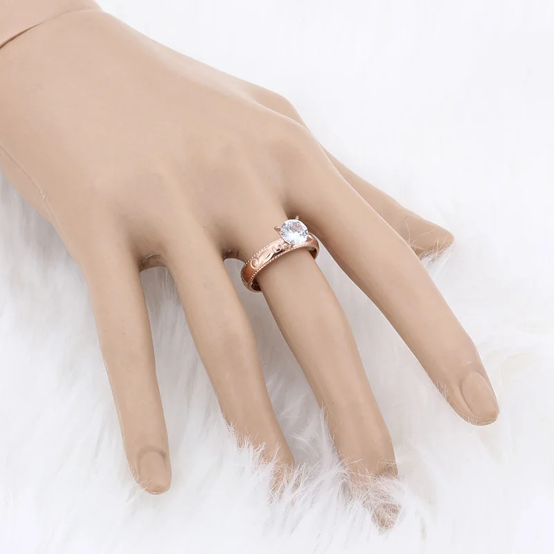 Princess Cut Cubic Zirconia Titanium Steel Wedding Engagement Rings Set Couple Ring For Women And Men Silver/Rose/Gold Color