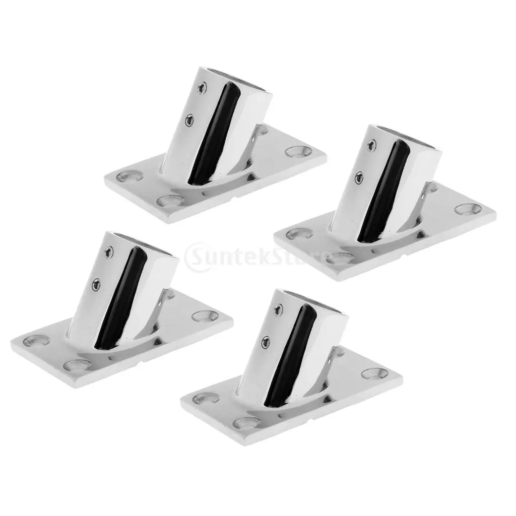 4 Pieces 7/8'' 60 Degree Boat Deck Square Base Marine Grade 316 Stainless Steel Hand Rail Fittings
