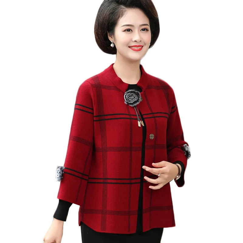^*Best Offers Women Sweater Knit Cardigan Coat Spring Autumn Jacket New Fashion Plaid Clothes Middle-aged Women Tops Short Sweater Coat AA745 ^*Best Offers Women Sweater Knit Cardigan Coat Spring Autumn Jacket New Fashion Plaid Clothes Middle-aged Women Tops Short Sweater Coat AA745