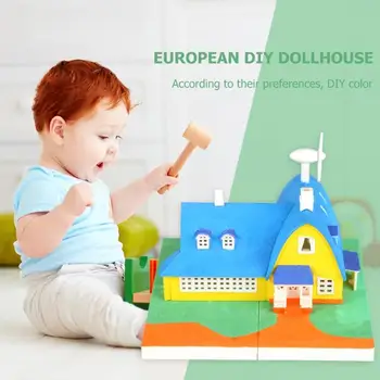 

European DIY Dollhouse Assemble Villa ABS Miniature Villa Model Toy Gifts with 6 colours watercolor paste and 2 paintbrushes