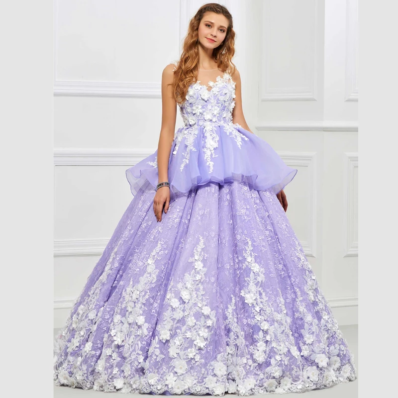 Strapless Spaghetti Straps Sleeveless Flowers Appliques Lavender Quinceanera Dress for Sweet 16 WQ1066