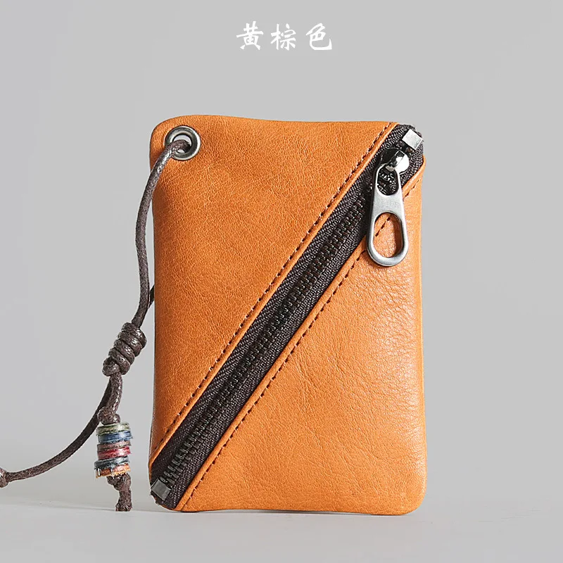 WardWolf портмоне для мужчин и женщин держатель для карт ручной работы винтажный из натуральной кожи маленький мешок для монет держатель креативный кошелек - Цвет: Light Brown