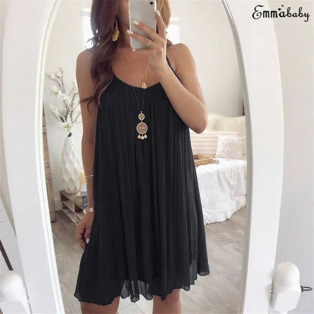 

Plus Size Women Sexy Sleeveless Strappy Dress Ladies Casual Party Mini Dress Loose Summer Beach Dresses